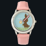 Sweet Bunny Rabbit Personalised Watch<br><div class="desc">This adorable kid's watch features a sweet vector illustration of a bunny rabbit holding a flower,  and can be personalised with your child's name,  monogram,  initial,  or any text of your choice for a perfect custom gift.</div>