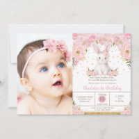 Sweet Bunny Rabbit Pink 1st 2nd 3rd Birthday Photo