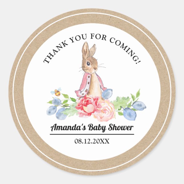 Sweet Bunny Thank You Baby Shower Favour Classic Round Sticker (Front)