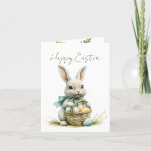 Sweet Bunny Watercolor Floral Easter  Holiday Card
