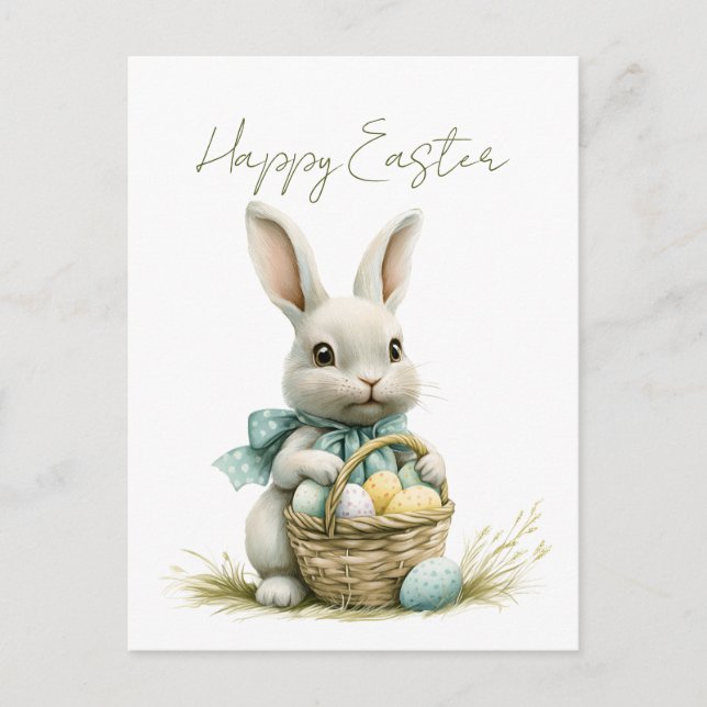Sweet Bunny Watercolor Floral Easter  Holiday Postcard (Front)