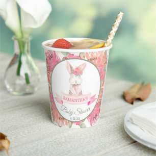 Sweet Bunny Watercolor Flowers Baby Shower Paper Cups