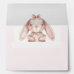 Sweet Bunny Watercolor Pink Baby Shower Envelope