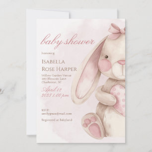 Sweet Bunny Watercolor Pink Baby Shower Invitation