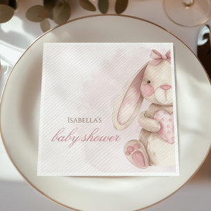 Sweet Bunny Watercolor Pink Baby Shower Napkin