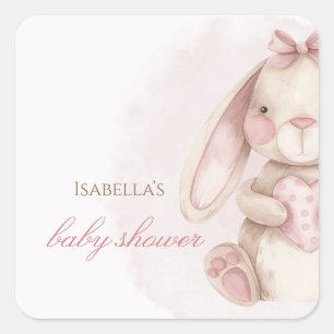 Sweet Bunny Watercolor Pink Baby Shower Square Sticker