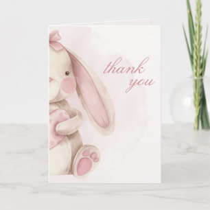 Sweet Bunny Watercolor Pink Baby Shower  Thank You Card