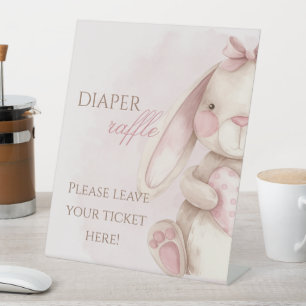 Sweet Bunny Watercolor Pink Diaper Raffle  Pedestal Sign