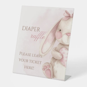 Sweet Bunny Watercolor Pink Diaper Raffle  Pedestal Sign