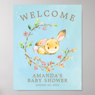 Sweet Bunny Welcome Boys Baby Shower Poster
