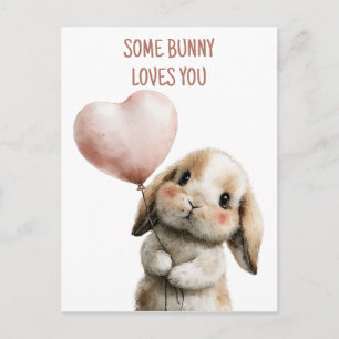 Sweet Bunny with Heart Balloon Postcard