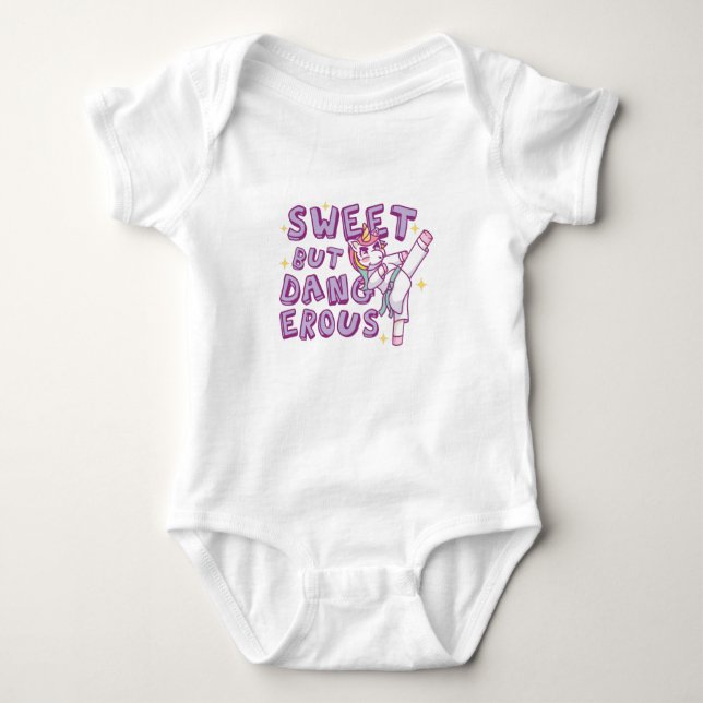 Sweet but dangerous Karate Unicorn Baby Bodysuit (Front)