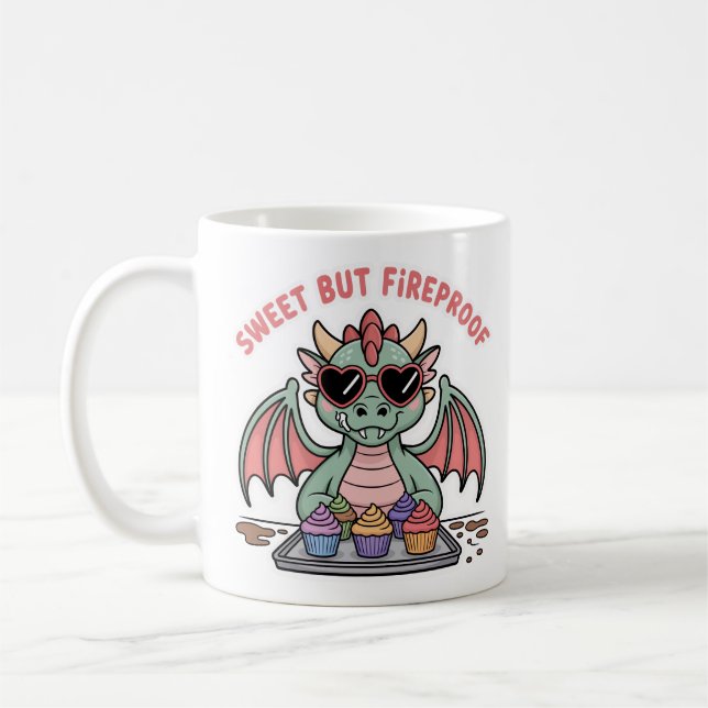 Sweet But Fireproof Cute Dragon Cupcake Baking Coffee Mug (Left)