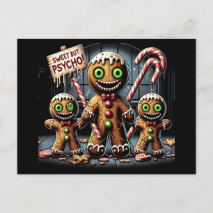 Sweet But Psycho Ginger Breadman Holiday Postcard