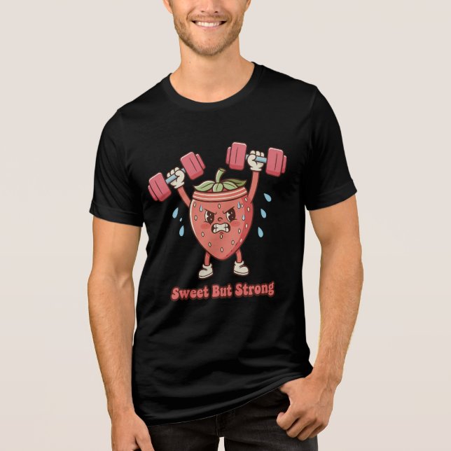 Sweet But Strong – Strawberry Gym Cartoon Tri-Blend Shirt (Front)