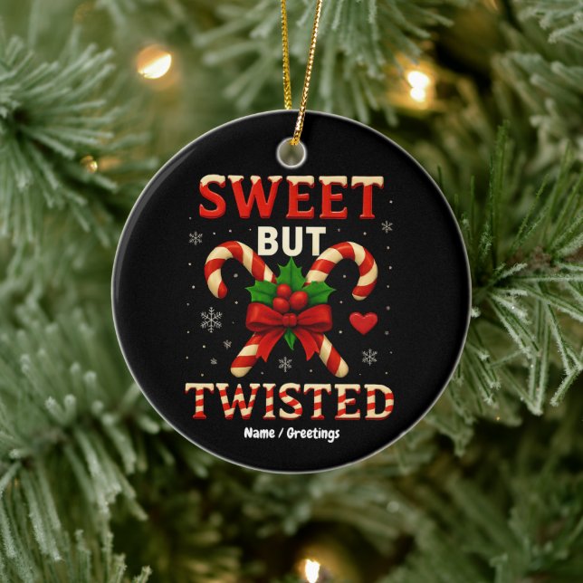 Sweet But Twisted Candy Cane Christmas Funny Gift Ceramic Tree Decoration (Tree)