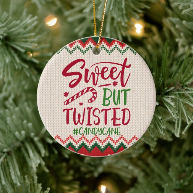 Sweet But Twisted Candy Cane - Funny Christmas Ceramic Tree Decoration (Tree)