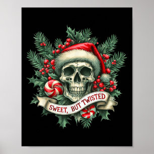 Sweet But Twisted Candy Cane Retro Skeleton Skull  Poster