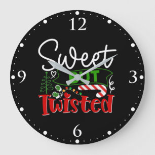 Sweet But Twisted Funny Christmas Candy Cane Large Clock