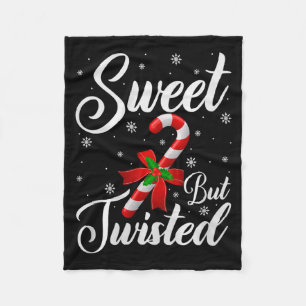 Sweet But Twisted Funny Christmas Candy Cane Premi Fleece Blanket