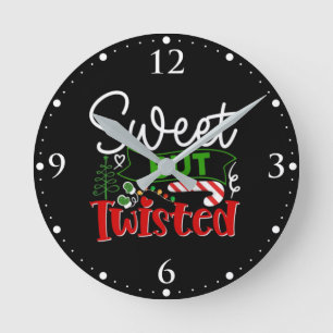 Sweet But Twisted Funny Christmas Candy Cane Round Clock