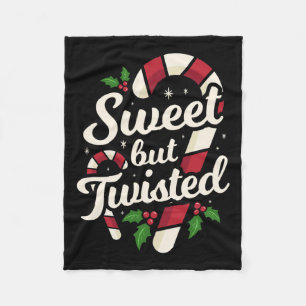 Sweet But Twisted Funny Christmas Candy Cane Xmas Fleece Blanket
