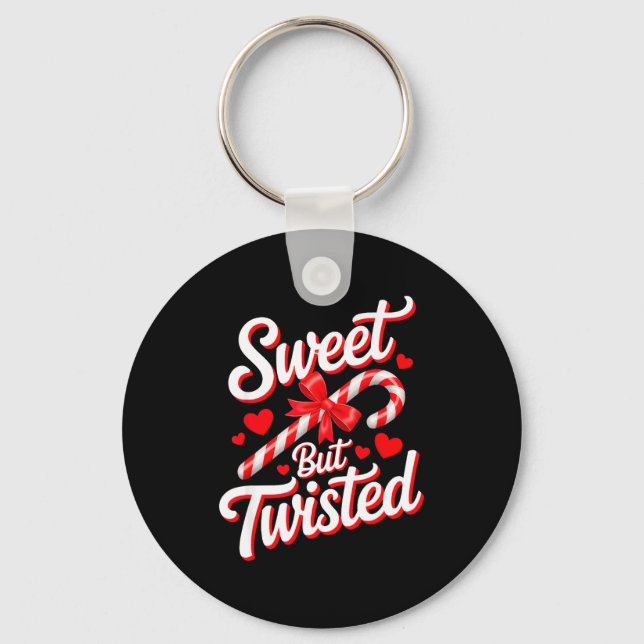 Sweet But Twisted Funny Christmas Candy Cane Xmas  Key Ring (Front)
