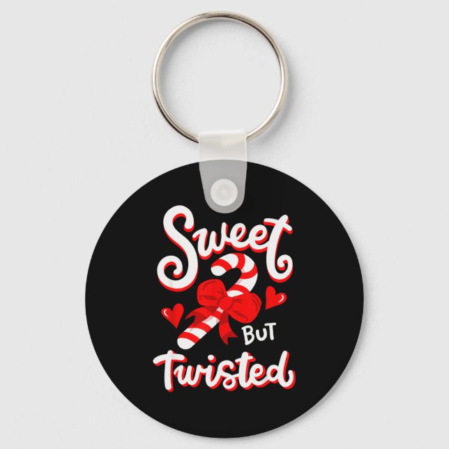 Sweet But Twisted Funny Christmas Candy Cane Xmas  Key Ring (Front)