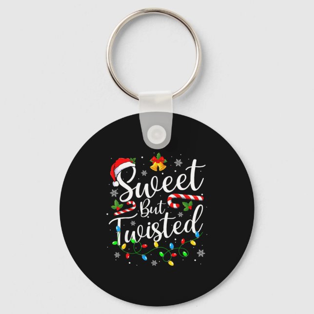 Sweet But Twisted Funny Christmas Candy Cane Xmas  Key Ring (Front)