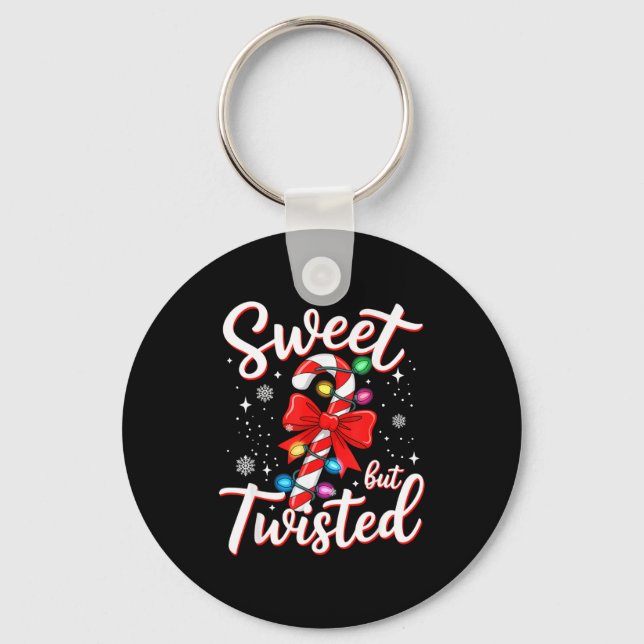 Sweet But Twisted Funny Christmas Candy Cane Xmas  Key Ring (Front)
