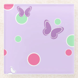 sweet butterflies and polka dots glass coaster