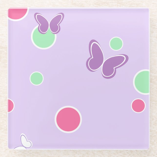 sweet butterflies and polka dots glass coaster (Front)
