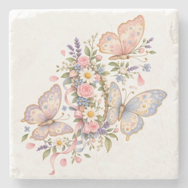 Sweet Butterfly Garden Design for Magical  Stone Coaster (Front)