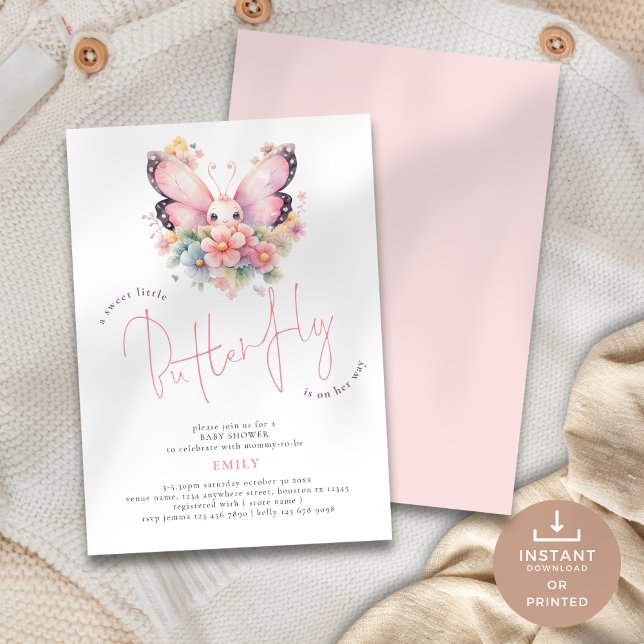 Sweet Butterfly is On Way Florals Baby Shower Invitation (Creator Uploaded)