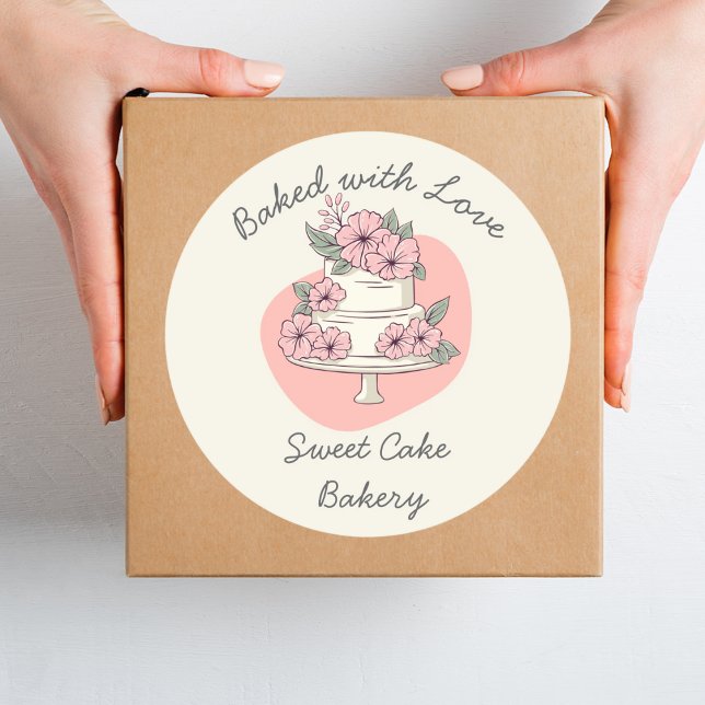 Sweet Cake Bakery Baked with love Classic Round Sticker (Creator Uploaded)