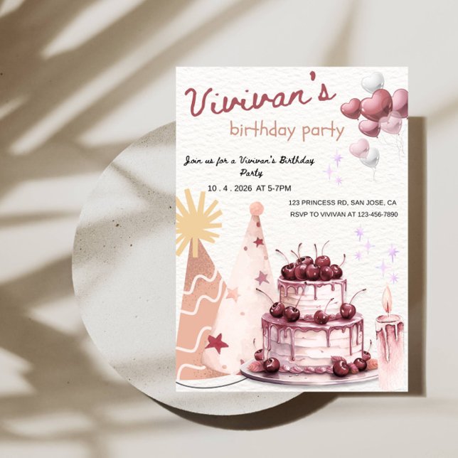 Sweet Cake Birthday Girl Party Invitation (Creator Uploaded)