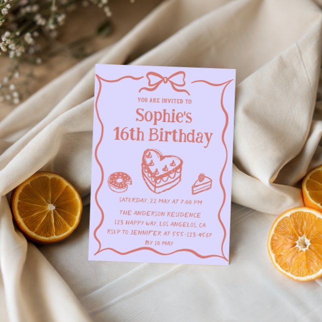 Sweet Cake & Bow Pastel Pink 16th Birthday Party Invitation (Creator Uploaded)