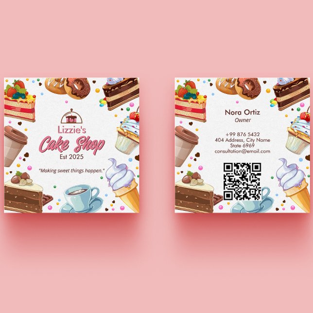 Sweet Cake Business | Cake Shop Colourful Square Business Card (Creator Uploaded)