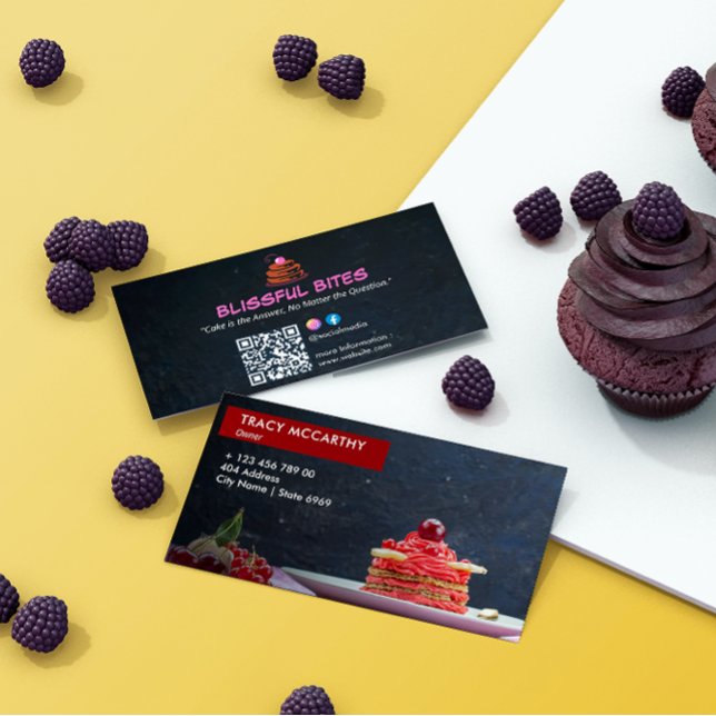 Sweet Cake Business | Elegant Cheery Cake Business Card (Creator Uploaded)