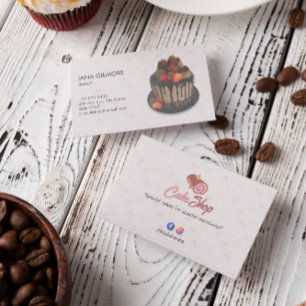 Sweet Cake Business   Elegant Cheery Cake Business Card
