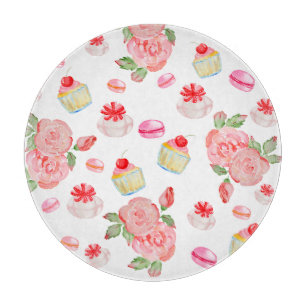 Sweet cakes and roses in watercolour cutting board