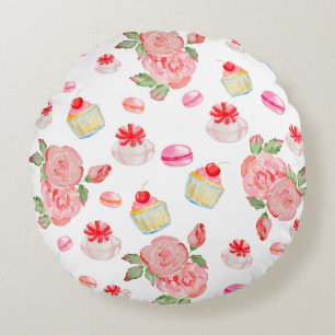 Sweet cakes and roses in watercolour throw pillow