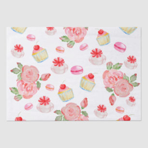 Sweet cakes and roses in watercolour tissue paper