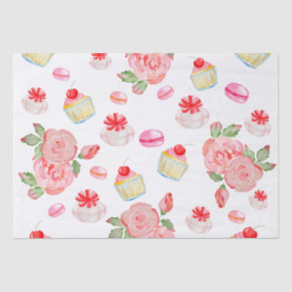Sweet cakes and roses in watercolour tissue paper