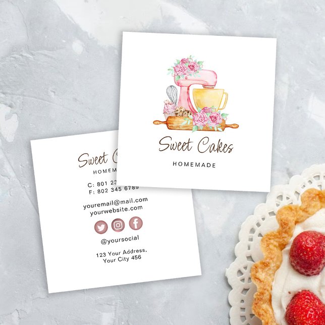 Sweet Cakes Bakery Square Business Card (Creator Uploaded)
