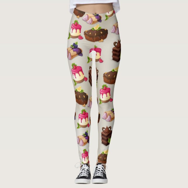 Sweet Cakes Dessert Pattern Leggings (Front)