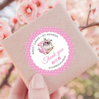 Sweet Cakes Pink Thank you Classic Round Sticker