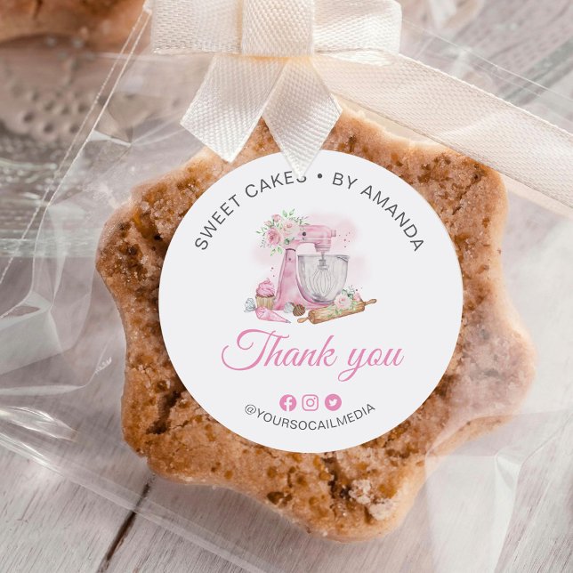 Sweet Cakes Pink Thank you Classic Round Sticker (Creator Uploaded)