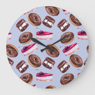 Sweet Cakes: Watercolor Seamless Food Large Clock