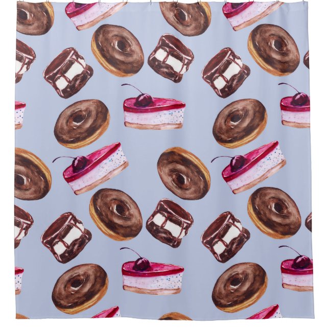 Sweet Cakes: Watercolor Seamless Food Shower Curtain (Front)